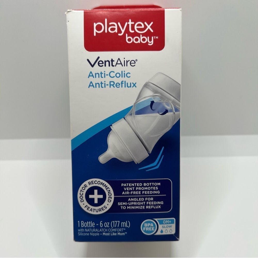 Playtex Baby VentAire Anti-Colic Angled Wide Bottle - 6OZ 0M+ Slow Flow NEW